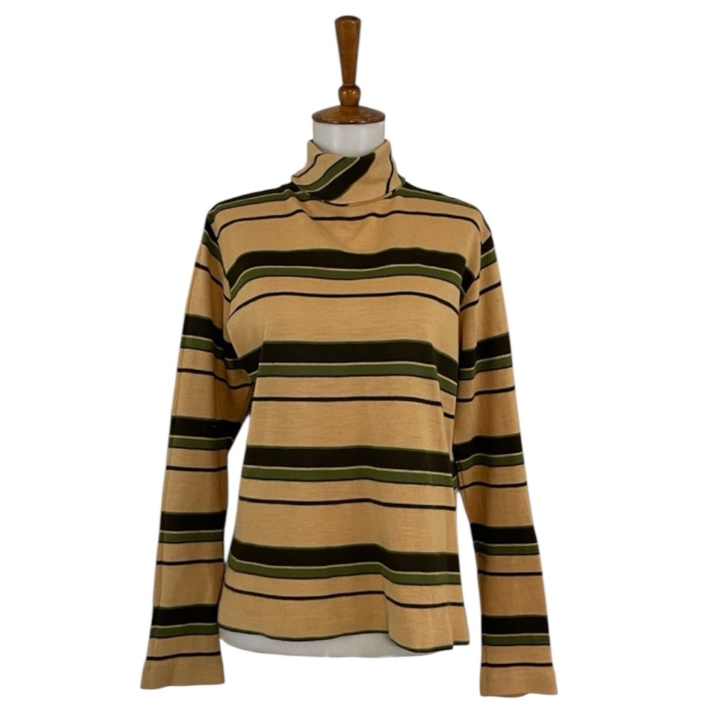 70s Turtleneck Women’s L‎ Vintage Striped Sweater Knit  Long Sleeve Casual Retro